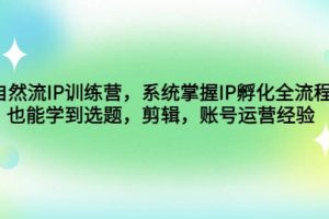 自然流IP训练营，系统掌握IP孵化全流程，也能学到选题，剪辑，账号运营经验