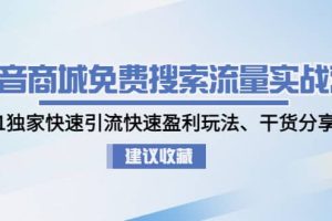 抖音商城免费搜索流量实战营：0-1独家快速引流快速盈利玩法、干货分享